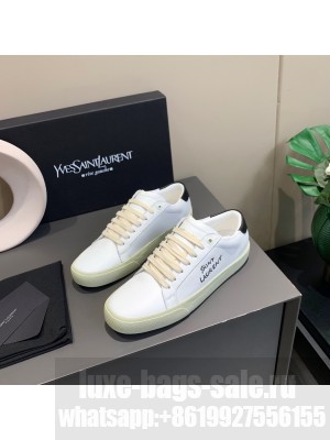 Saint Laurent White Embroidered Calfskin Sneakers Black 05 2021 Collection