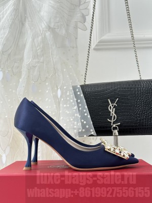Roger Vivier Crystal buckle in Satin 8.5cm Pump Navy