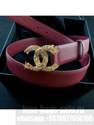 Chanel Calfskin Belt 3cm with Star CC Buckle Burgundy  2021 Collection