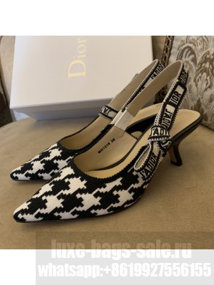Dior J'Adior Slingback Pumps 6.5cm in Cotton Embroidery with Micro Houndstooth Black/White 2022 Collection