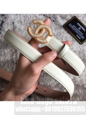 Chanel CC Pearls Belt 25mm Width White 