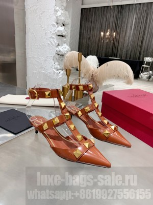 Valentino ROMAN STUD CALFSKIN PUMP 45MM BROWN
