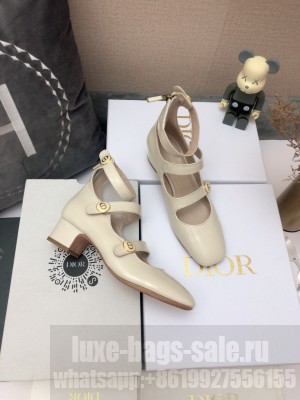 DIOR HEEL 4CM CALFSKIN D-DOLL PUMPS WITH ANKLE STRAP CREAMY 2022 COLLECTION