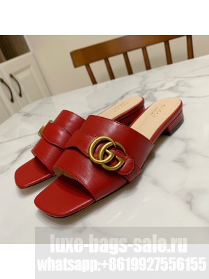 Gucci Leather Double G Flat Slide Sandals Red 2021 Collection