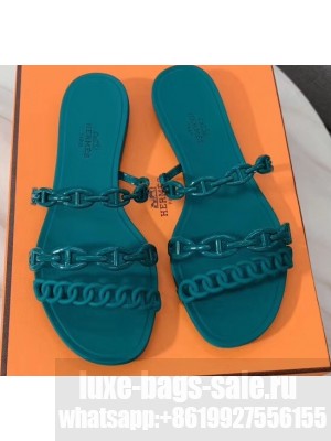 Hermes Chaine D'ancre Rivage Rubber Slipper Sandals Green