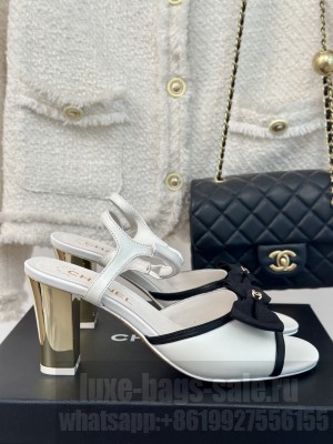 Chanel 7cm Lambskin & Grosgrain Bow Sandals G45690 White