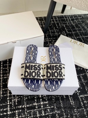 Dior Dway Slide Embroidered Cotton and Deep Blue Miss Dior Allover Motif