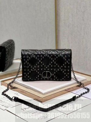 DIOR CARO MACROCANNAGE POUCH Macrocannage Calfskin with Star Motif S5135BB black