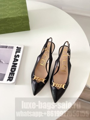 Gucci Women's Lambskin with Chain 75mm Sling-back Pumps Black 2021 Collection