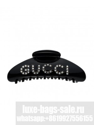 Gucci Women's 'GUCCI' Hair Clip With Crystals Black