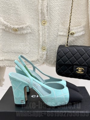Chanel Slingback 9cm Suede Goatskin & Grosgrain Blue G45509 2025