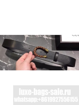 Gucci Width 3.5cm Leather Belt Black with Red Crystal Dionysus Buckle