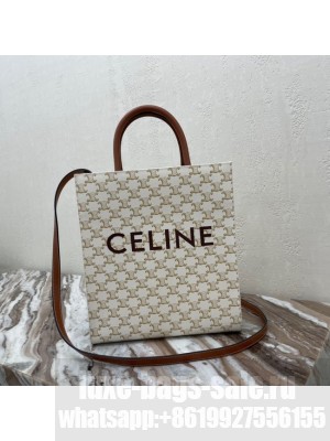 CELINE SMALL CABAS VERTICAL IN TRIOMPHE CANVAS AND CALFSKIN 191542 white