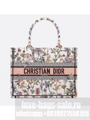Medium Dior Book Tote White Multicolor Dior Herbarium Embroidery M1296ZEG