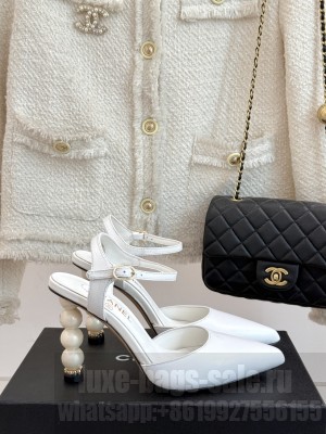 Chanel Lambskin Pearl 8cm Sandals White 2025 