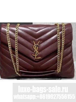 SAINT LAURENT Loulou Monogram medium quilted leather shoulder bag 74558 Wine Gold Hardware