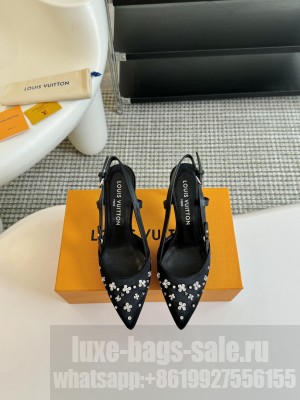 Louis Vuitton Blooming Slingback Pumps 5.5/7.5cm in Satin and Strass Black 