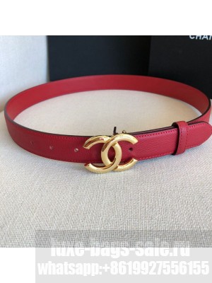 Chanel Reversible Calfskin Belt 30mm with CC Buckle Cherry Red Collection