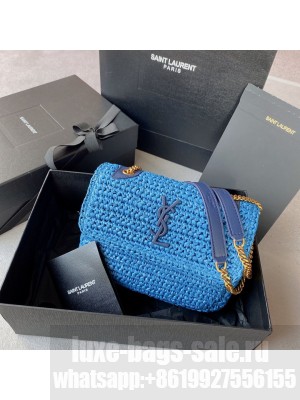 SAINT LAURENT NIKI SMALL CHAIN BAG IN RAFFIA 498892 blue