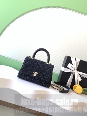 Chanel Mini Flap Bag with Top Handle AS2215 denim black