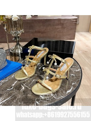 Aquazzura Cerise Tang Leather 10.5cm High Heel Sandals gold