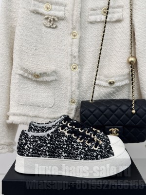 Chanel 3.5cm Platform Tweed Sneakers Black