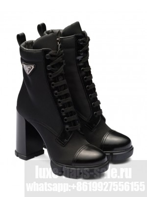 Prada Women's Brushed Leather And Nylon Booties Black