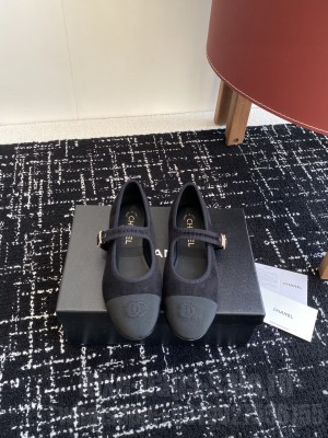 Chanel Cotton & Lambskin Mary Janes Ballet Flats Black 2025 G46379 