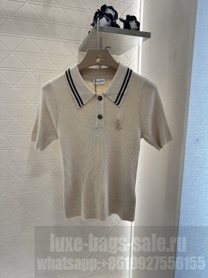 Saint Lauren Brooch lapel knitted short sleeves Beige