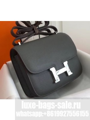 Hermes Constance Mini/MM Bag in Epsom Leather Dark Gray with Silver Hardware
