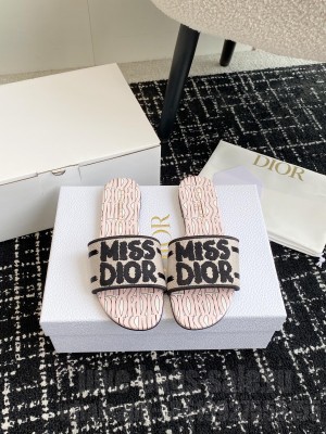 Dior Dway Slide Embroidered Cotton and Pale Pink Miss Dior Allover Motif