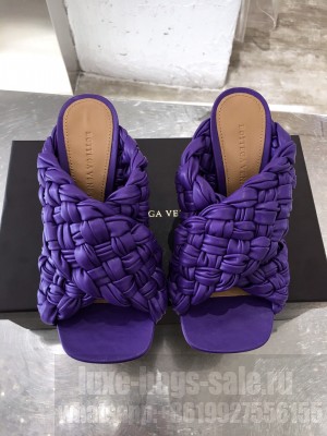 Botteg Veneta BOARD Purple Lambskin Woven 90mm Heel Slide Sandals 2020