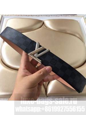 Louis Vuitton Initials Damier Cobalt Canvas Belt 40mm with Silver and Gold LV Buckle 2019 Collection