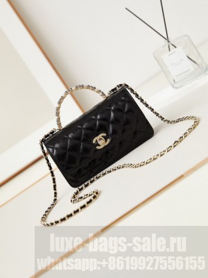 CHANEL CLUTCH WITH CHAIN Shiny Crumpled Lambskin AP3803 black