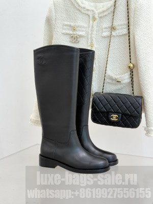 Chanel Calfskin Flat Riding Boots Black 2025