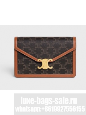 Celine WALLET ON CHAIN MARGO IN TRIOMPHE CANVAS AND CALFSKIN 10L033 TAN