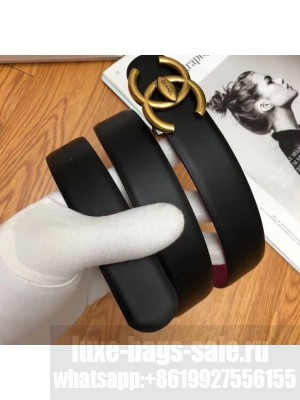 Chanel Width 3cm Logo Buckle Leather Belt Smooth Black