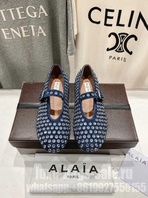 Alaïa BALLET FLATS IN STRASS LAMBSKIN Blue 2025