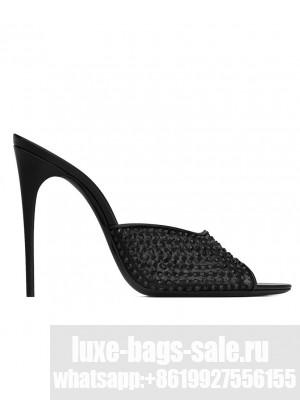 Saint Laurent Women's Blonde Mules In Rhinestones Mesh Black