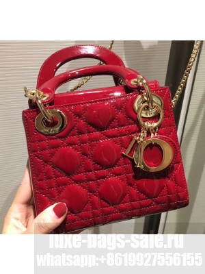 Lady Dior Mini Bag in Cannage with Chain Patent Red