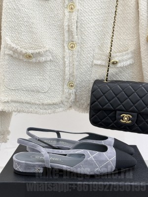 Chanel Slingback 7cm Suede Goatskin & Grosgrain Flat Grey G31319 2025