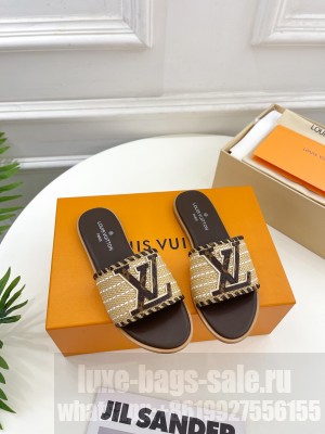 Louis Vuitton Starboard Flat Slide Sandal in LV Raffia and Leather 2023 Coffee