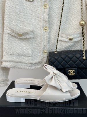 Chanel Lambskin Bow Flat White 2024