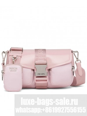Prada Pocket Nylon And Brushed Leather Bag 1BA896 Pink