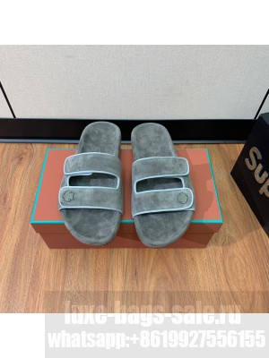 Loro Piana Man's Suede Flat Slippers Gray