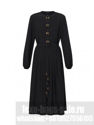 Louis Vuitton Women's Monogram Accent Pleat Dress Black
