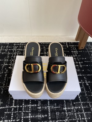 Dior 30 Montaigne Wedge Slide Black Calfskin