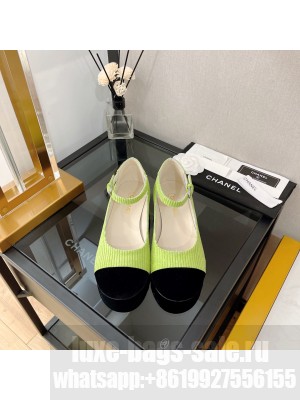 Chanel G39281 Corduroy Mary Janes Ballerinas 2022 Collection,green