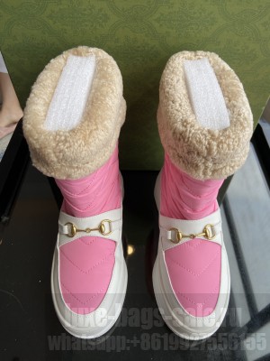 Gucci Shearling and Nylon Snow Boots pink/white