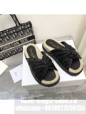 Dior Black Lampskin Espadrilles Slide Sandals  2022 Collection